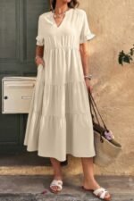 Solid A Line Ruffle Hem Color Block Dress - Image 4