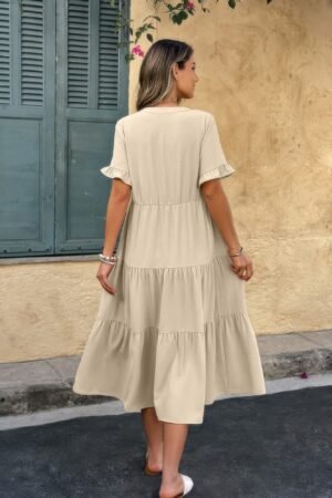 Solid A Line Ruffle Hem Color Block Dress