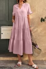 Solid A Line Ruffle Hem Color Block Dress - Image 9