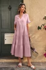 Solid A Line Ruffle Hem Color Block Dress - Image 10