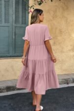 Solid A Line Ruffle Hem Color Block Dress - Image 11