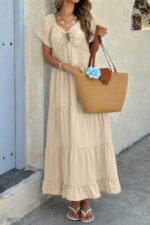 Cross Knot Color Block Pockets A Line Dress