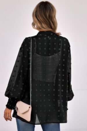 Polka Dot Open Front Top – Lightweight Casual Long Sleeve Polka Dot Open Front Top – Lightweight Casual Long Sleeve