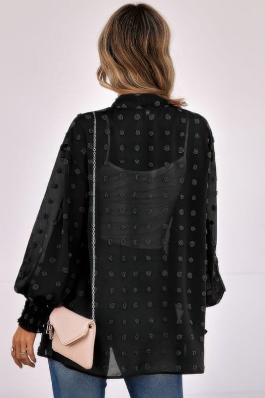 Polka Dot Open Front Top – Lightweight Casual Long Sleeve