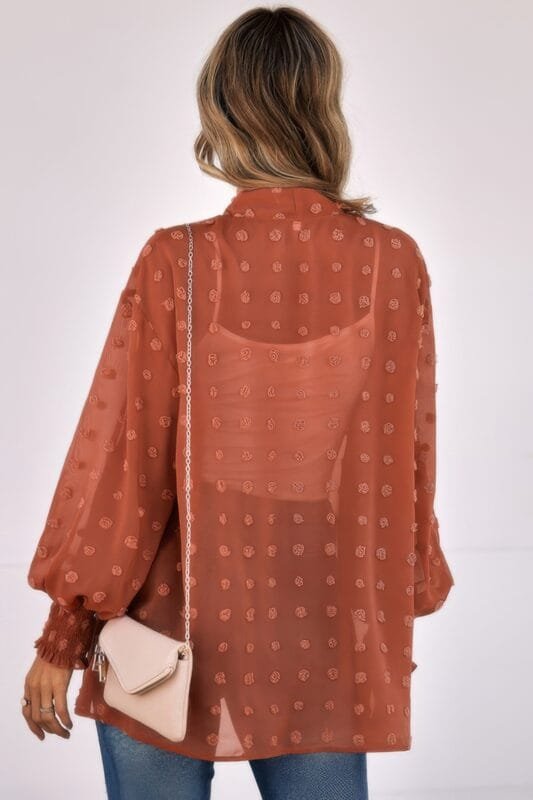 Polka Dot Open Front Top – Lightweight Casual Long Sleeve
