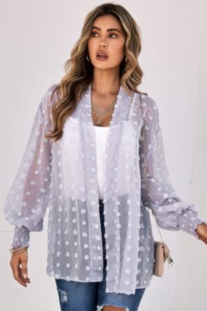 Polka Dot Open Front Top – Lightweight Casual Long Sleeve Polka Dot Open Front Top – Lightweight Casual Long Sleeve