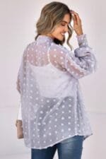 Polka Dot Open Front Top – Lightweight Casual Long Sleeve