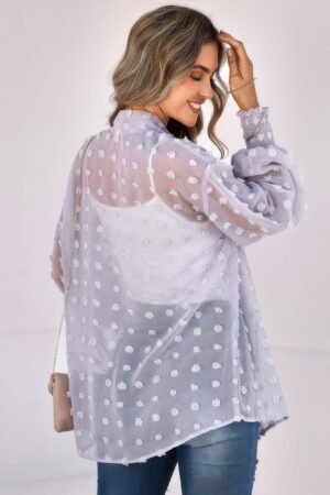 Polka Dot Open Front Top – Lightweight Casual Long Sleeve Polka Dot Open Front Top – Lightweight Casual Long Sleeve