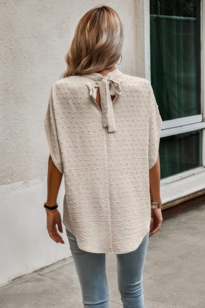 Solid swiss dot mock neck drop shoulder blouse - image 10
