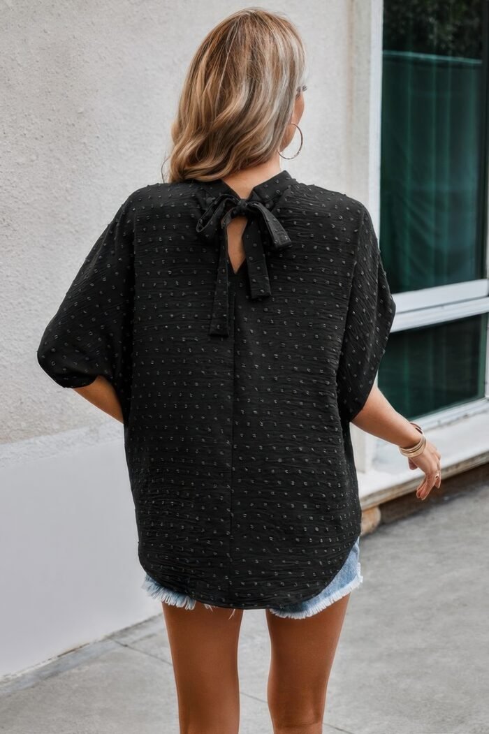 Solid swiss dot mock neck drop shoulder blouse - image 13
