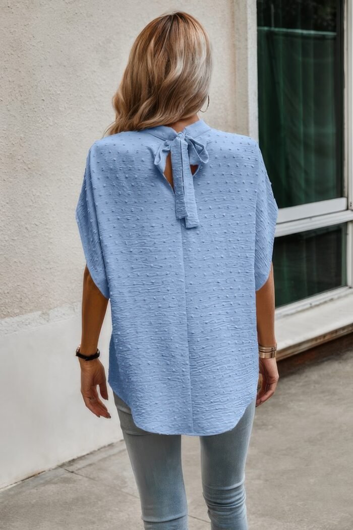 Solid swiss dot mock neck drop shoulder blouse - image 16