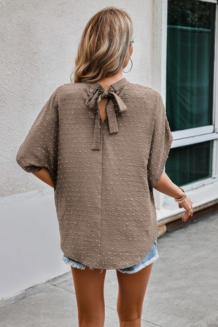 Solid swiss dot mock neck drop shoulder blouse - image 19