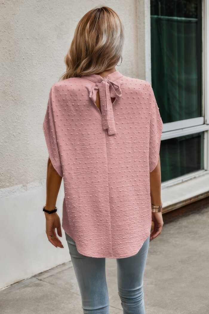 Solid swiss dot mock neck drop shoulder blouse - image 22