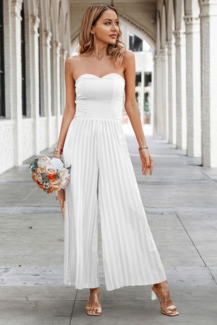 Elegant off shoulder pleated high waist jumpsuit - image 7