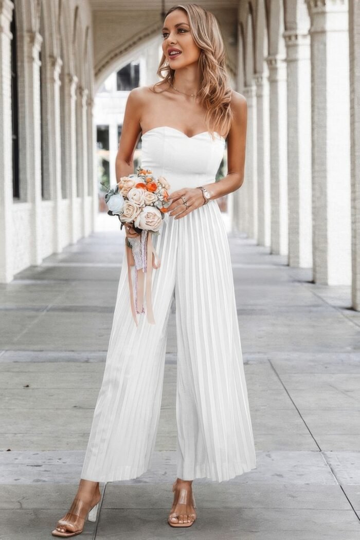 Elegant off shoulder pleated high waist jumpsuit - image 10