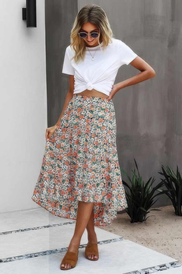 Floral high waist long skirt – a-line silhouette, modest & elegant - image 4