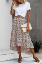 Floral High Waist Long Skirt – A-Line Silhouette, Modest & Elegant