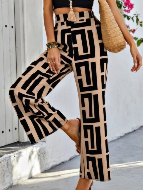 Geometric Color Block A Line Wide Leg Loose Pants