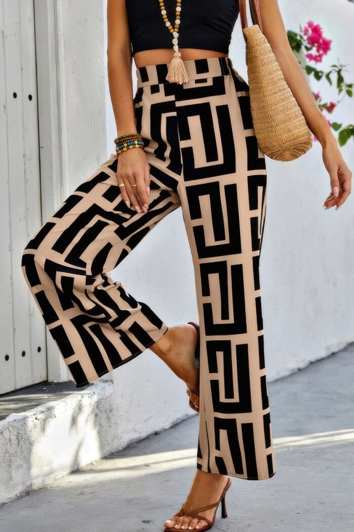 Geometric color block a line wide leg loose pants - image 1