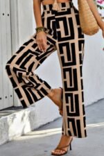 Geometric Color Block A Line Wide Leg Loose Pants - Image 2