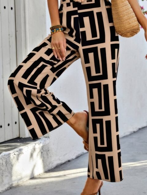 Geometric Color Block A Line Wide Leg Loose Pants