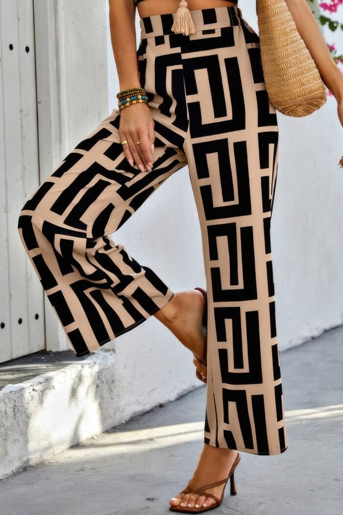 Geometric color block a line wide leg loose pants - image 2