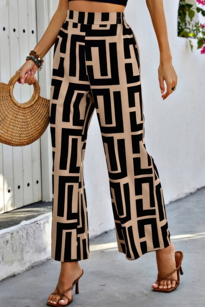 Geometric color block a line wide leg loose pants - image 3