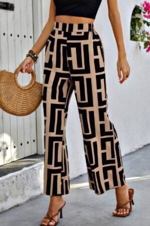 Geometric Color Block A Line Wide Leg Loose Pants