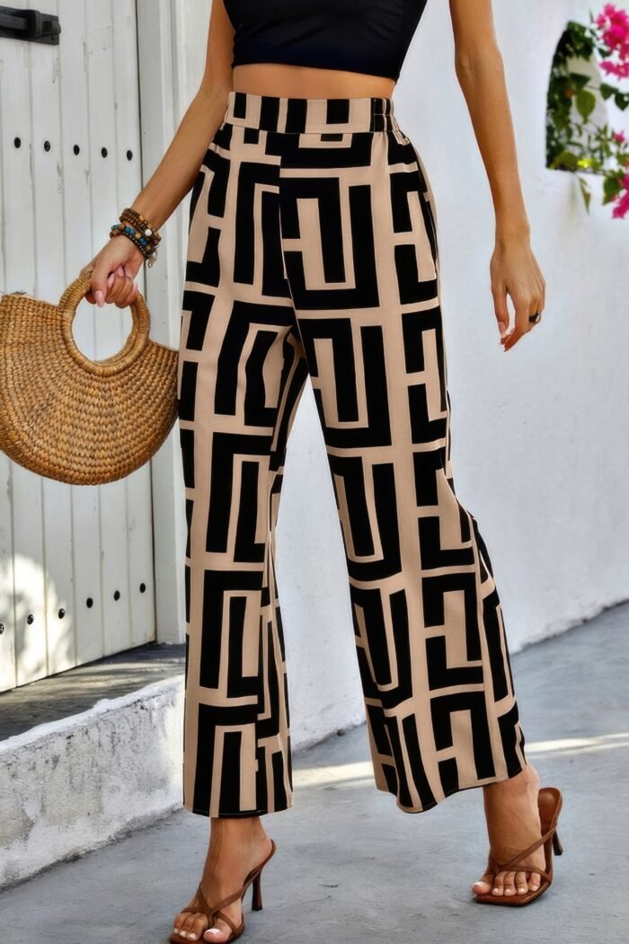 Geometric color block a line wide leg loose pants - image 6
