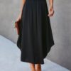 Solid Shirred Waist Asymmetrical Hem Flared Skirt