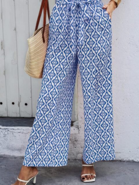 Wide Leg High Waist Tie Pockets Knot Pants