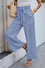 Wide Leg High Waist Tie Pockets Knot Pants