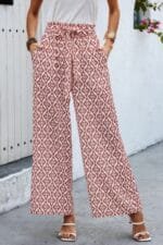 Wide Leg High Waist Tie Pockets Knot Pants