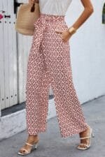 Wide Leg High Waist Tie Pockets Knot Pants
