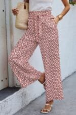 Wide Leg High Waist Tie Pockets Knot Pants