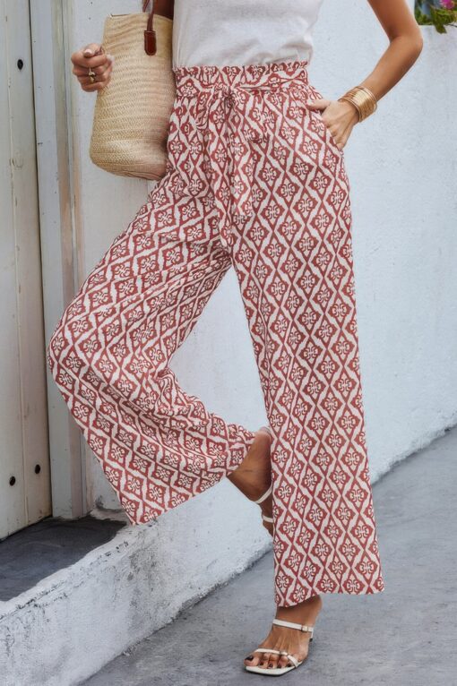 Wide Leg High Waist Tie Pockets Knot Pants - Image 20