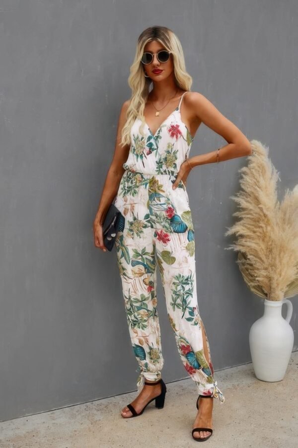 Sleeveless Floral Print Knot Side Cami Jumpsuit