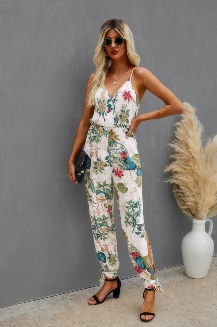 Sleeveless floral print knot side cami jumpsuit - image 1
