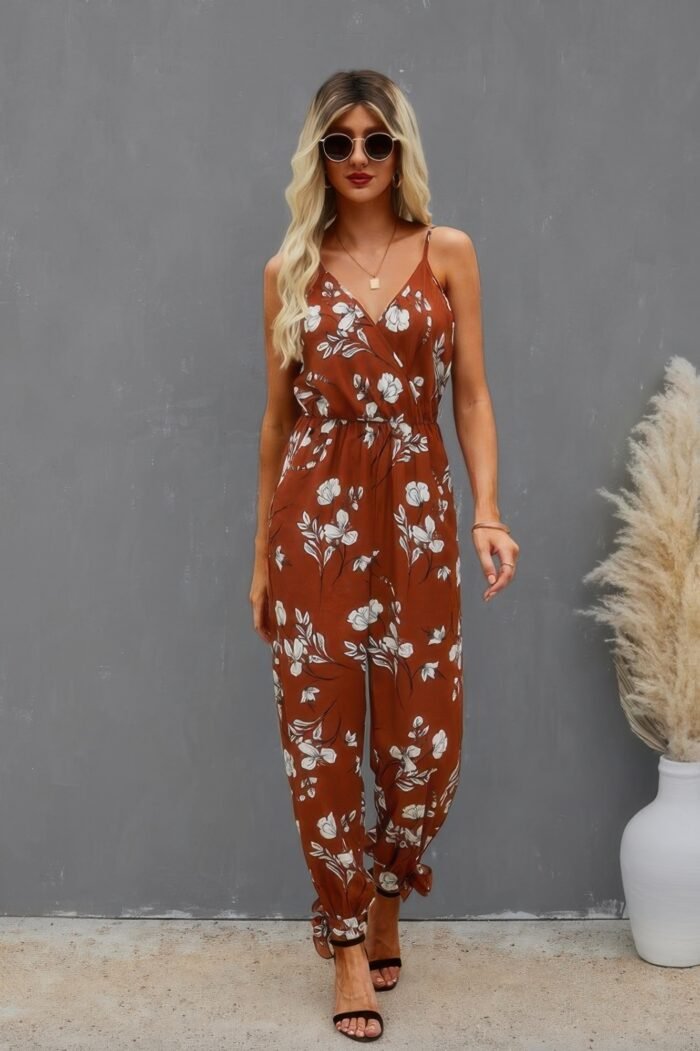 Sleeveless floral print knot side cami jumpsuit - image 5