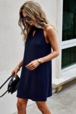 Halter Sleeveless Loose Fit Solid Dress - Image 4