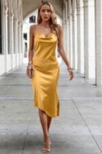 Solid Tie Sleeveless Backless Cami Fit Dress