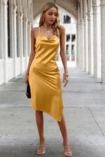 Solid Tie Sleeveless Backless Cami Fit Dress