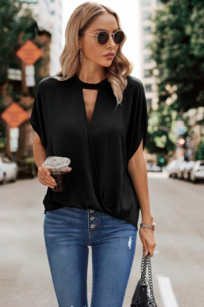 Solid cut out drop shoulder loose shirt - image 7