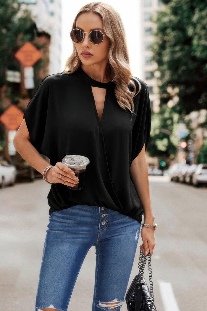 Solid cut out drop shoulder loose shirt - image 8