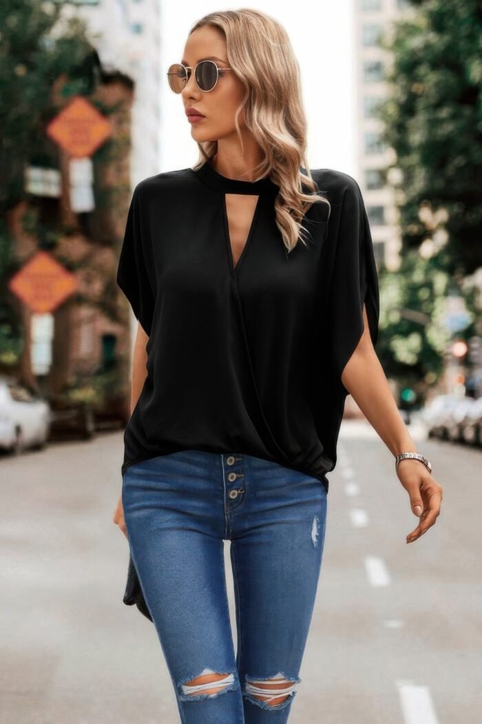Solid cut out drop shoulder loose shirt - image 9