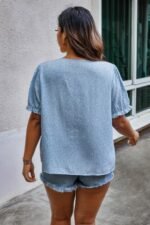Plus Boho Flower Decoration Loose V Neck Shirt - Image 4