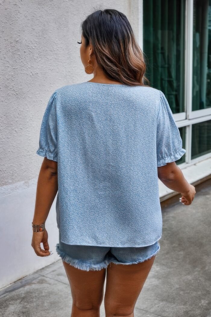 Plus boho flower decoration loose v neck shirt - image 4