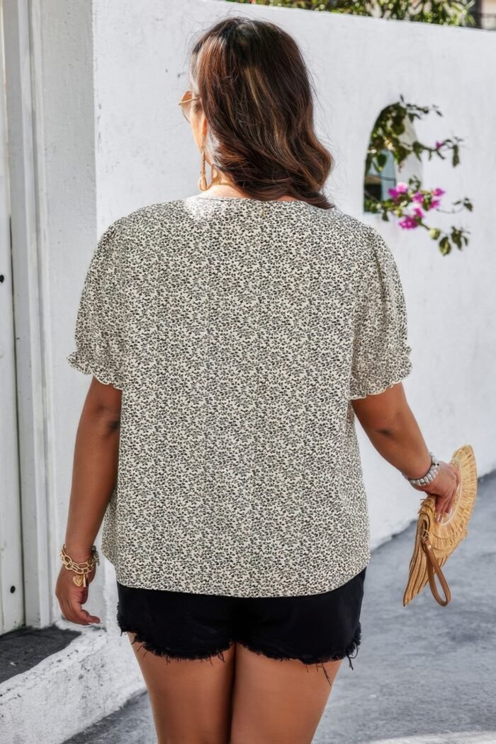 Plus boho flower decoration loose v neck shirt - image 11