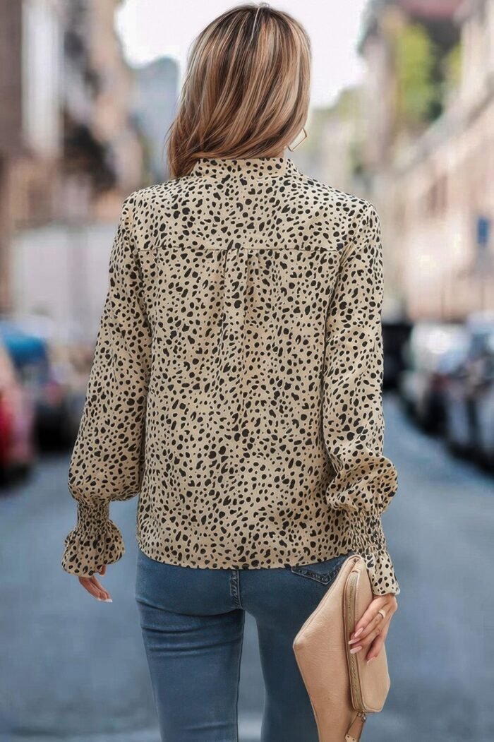 Allover print v neck long sleeve loose blouse - image 3