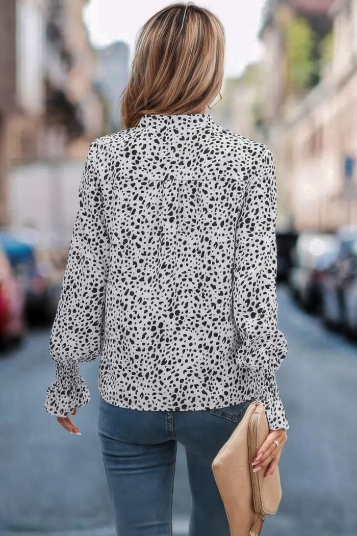 Allover print v neck long sleeve loose blouse - image 6